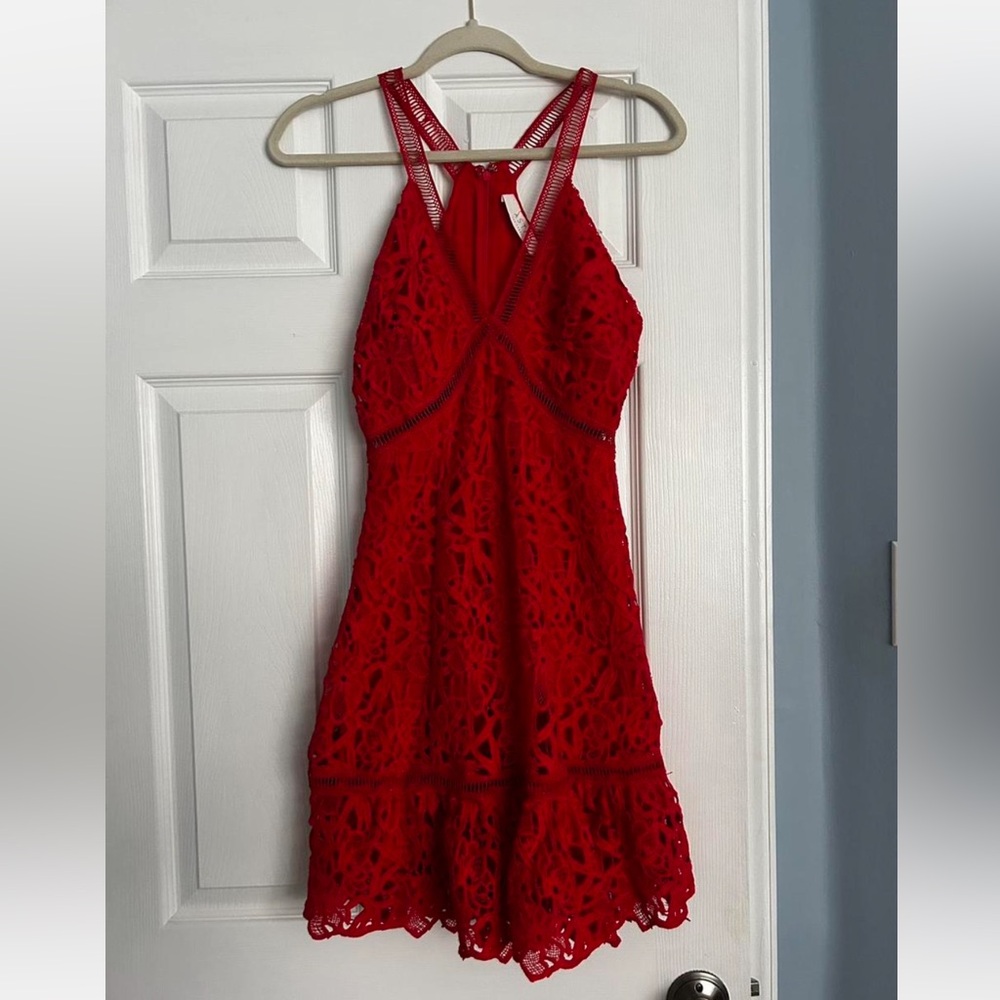 Red Lace Halter Dress
